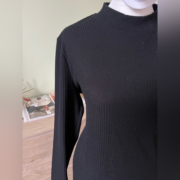 PRIMARK Black Ribbed Mockneck Stretch Long-Sleeve Maxi Modest Basic Dress Sz L - Picture 11 of 16